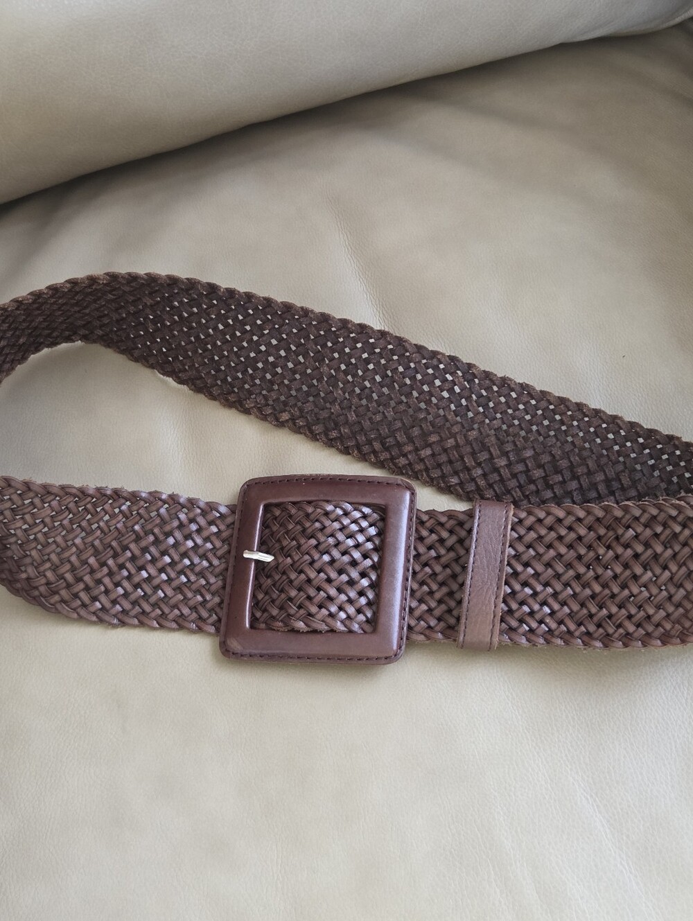 Banana Republic Leather Chocolate Brown Wide Braided Belt M Leather Buckle - Picture 2 of 16